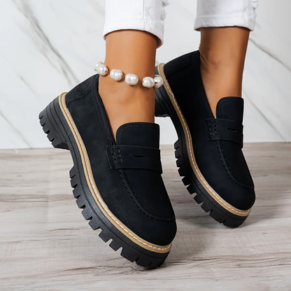 Women's Plus Size Casual Retro Suede Loafers with Chunky Heel Platform